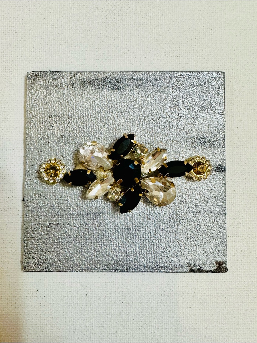 Handmade Black & Crystal Rhinestone 3x3 Mixed Media Magnet